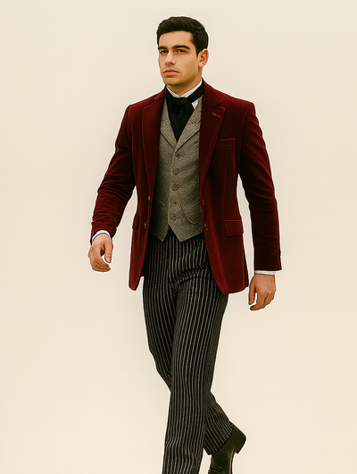 Wine Velvet Roderick Smoking Jacket – Luxurious Mens Wear 6   - from alligatorwarehouse.com