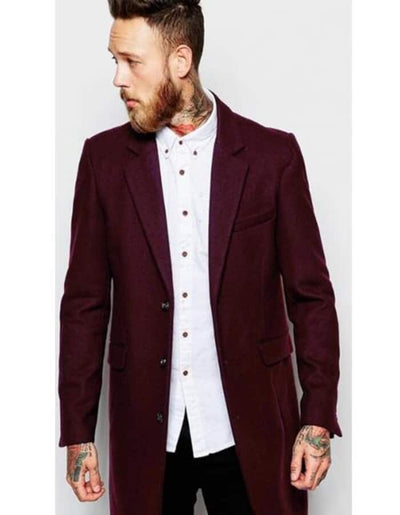 Wool Burgundy ~ Wine Chest Pocket Car Coat ~ Designer men's Wool Peacoat Sale 1   - from alligatorwarehouse.com