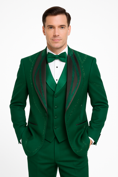 Hunter Green Italian Wool 3-Piece Modern Fit Tuxedo 7   - from alligatorwarehouse.com