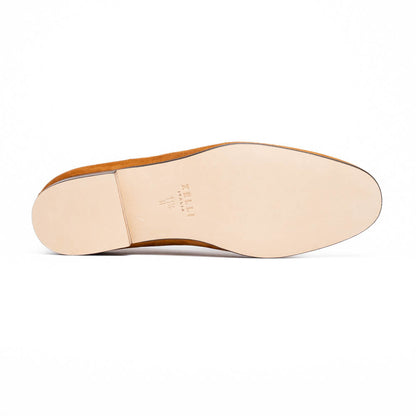 Zelli Sueded Goatskin Loafer with Crocodile Vamp in Cognac
