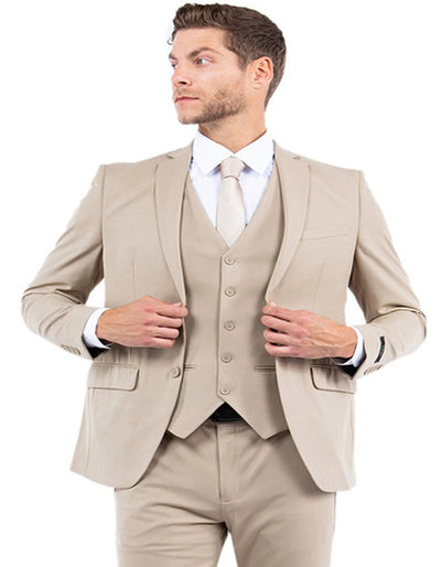 Men's One Button Vested Slim Fit Business & Wedding Suit in Tan 1 V9-1059  - from alligatorwarehouse.com