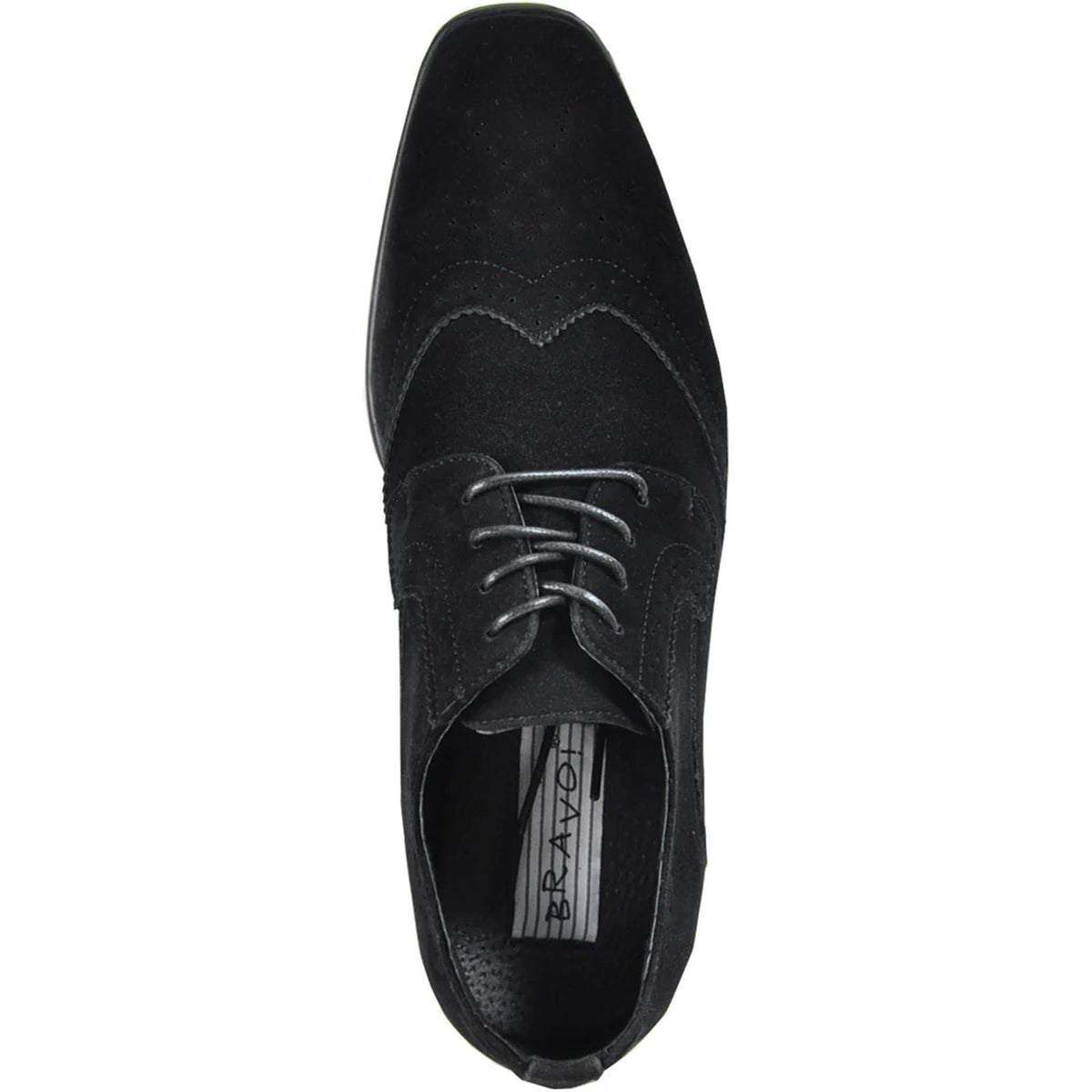 Bravo Mens Vegan Suede Wedding & Prom Wingtip Lace Up Dress Shoe in Black