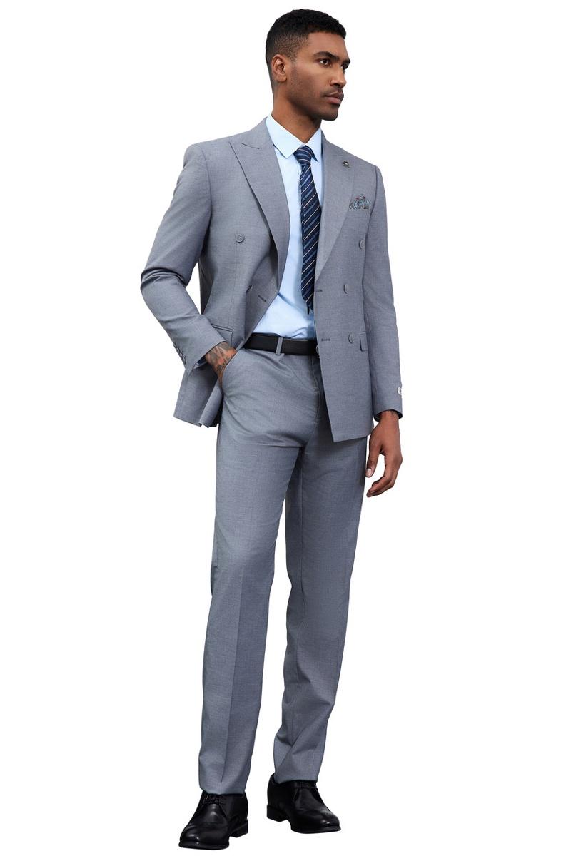 Men's Designer Stacy Adams Classic Double Breasted Suit in Grey
