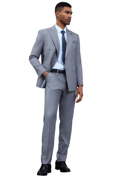 Men's Designer Stacy Adams Classic Double Breasted Suit in Grey 4 SMD282H1-09-34R  - from alligatorwarehouse.com