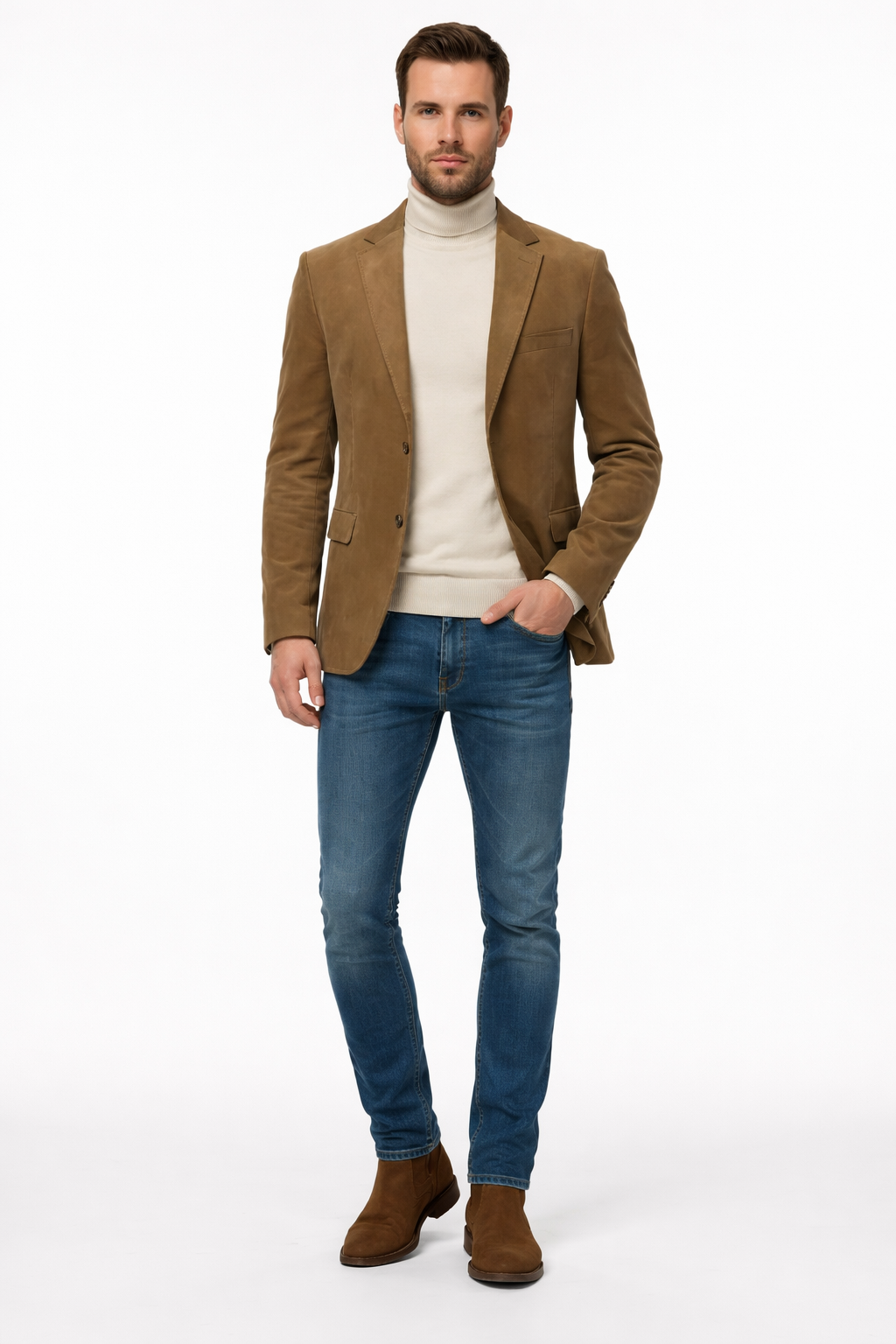 Zacchi Men’s Tan Micro Suede Fashion Sport Coat