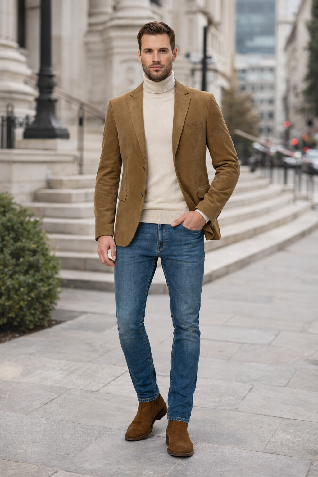 Zacchi Men’s Tan Micro Suede Fashion Sport Coat