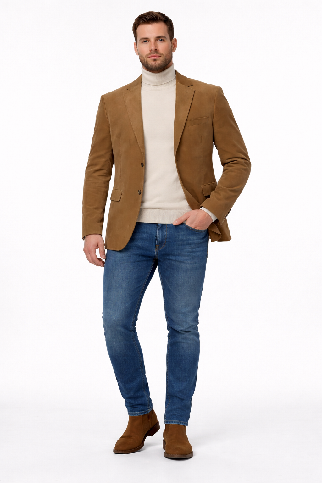 Zacchi Men’s Tan Micro Suede Fashion Sport Coat