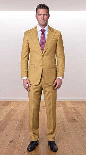 Statement Men's Modern Fit 2 Piece 100% Super 200 Wool Suit Peak Lapel in Chestnut - image 8