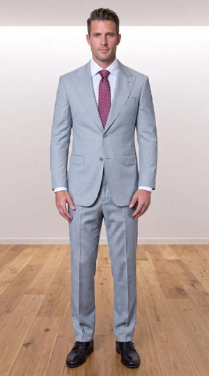 Statement Men's Modern Fit 2 Piece 100% Super 200 Wool Suit Peak Lapel in Grey - image 8