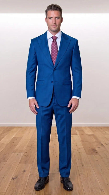 Statement Men's Modern Fit 2 Piece 100% Super 200 Wool Suit Peak Lapel in Indigo - image 10