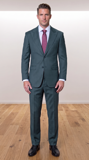 Statement Men's Modern Fit 2 Piece 100% Super 200 Wool Suit Peak Lapel in Olive - image 9