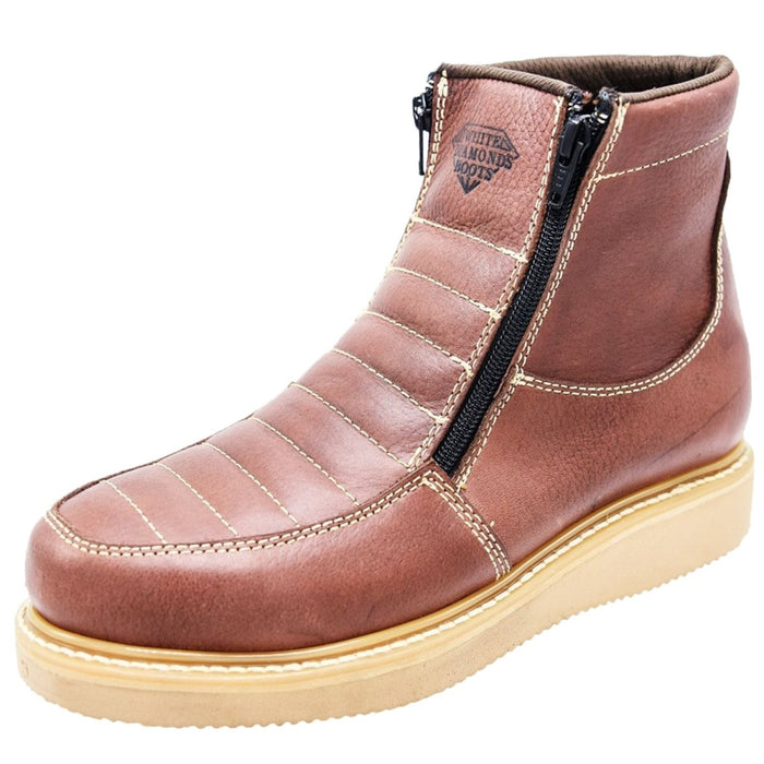 Zapatos de Trabajo Cuero Original con Doble Zipper Color Cafe WD