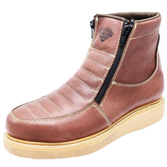 Zapatos de Trabajo Cuero Original con Doble Zipper Color Cafe WD