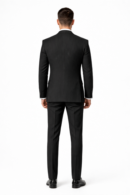 Mens Gangster Pinstripe 2 Button Double Breasted Vest Suit in Black
