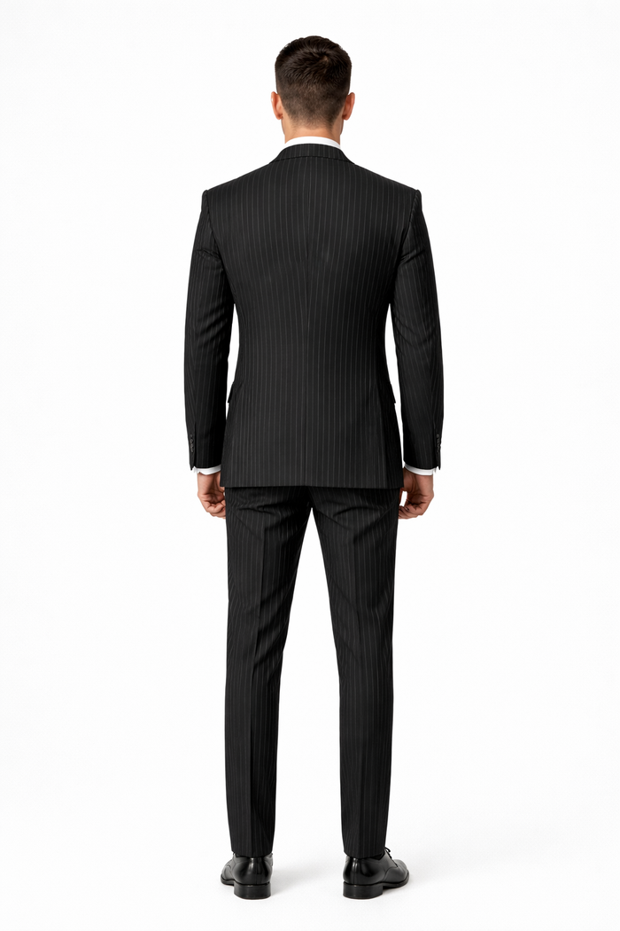 Mens Gangster Pinstripe 2 Button Double Breasted Vest Suit in Black
