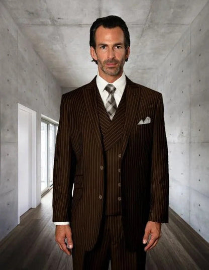 Statement Men's 3 Piece 100% Wool Suit - Fashion Pinstripe