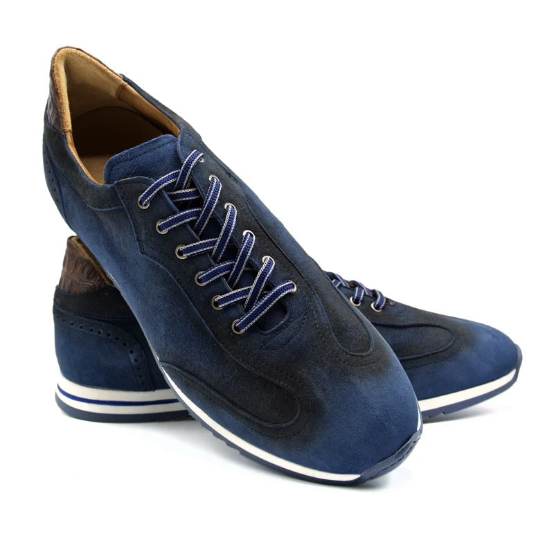 Zelli Costa Suede and Crocodile Brogue Sneakers in Navy