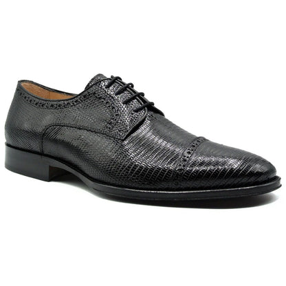 Zelli Giovanni Genuine Lizard Cap Toe Brogue Dress Shoes in Black