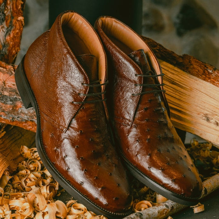 Zelli Marco Brown Chukka Boots in Genuine Ostrich Quill Leather