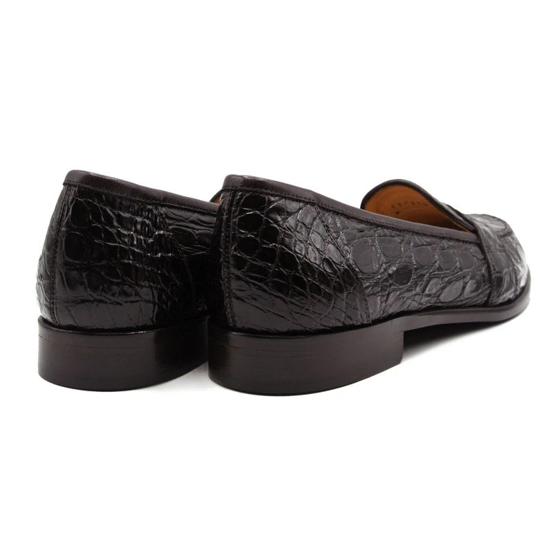 Zelli Tuscany Genuine Caiman Crocodile Penny Loafer in Nicotine