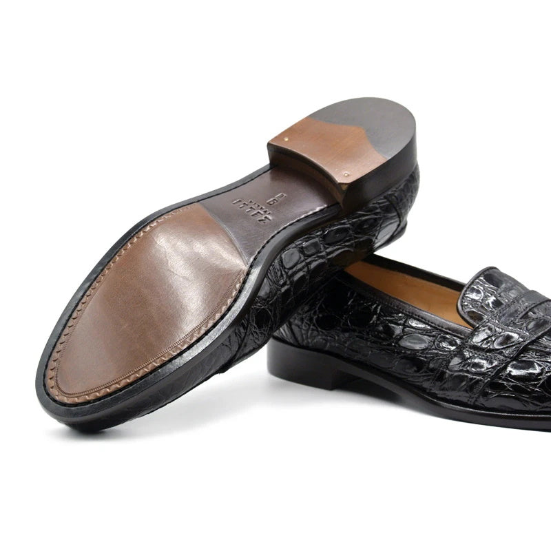 Zelli Tuscany Genuine Caiman Crocodile Penny Loafer in Nicotine