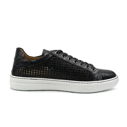 Zelli Vento Woven Calfskin & Crocodile Embossed Sneakers in Black