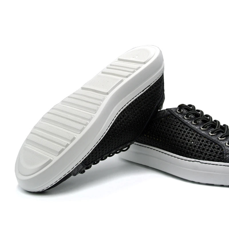 Zelli Vento Woven Calfskin & Crocodile Embossed Sneakers in Black