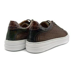 Zelli Vento Woven Crocodile Embossed Calfskin Sneakers in Cognac