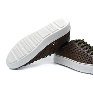 Zelli Vento Woven Crocodile Embossed Calfskin Sneakers in Cognac