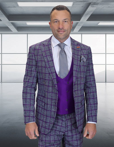 Statement Men's 3-Piece Modern Fit Suit – 100% Wool with Sleek Scoop Vest 1 ZILO-2-CHARCOAL-34S  - from alligatorwarehouse.com