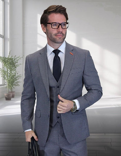 Statement Men's 3-Piece Modern Fit Suit – 100% Wool with Micro Check Pattern 1 ZILONI-3-BLACK-34S  - from alligatorwarehouse.com