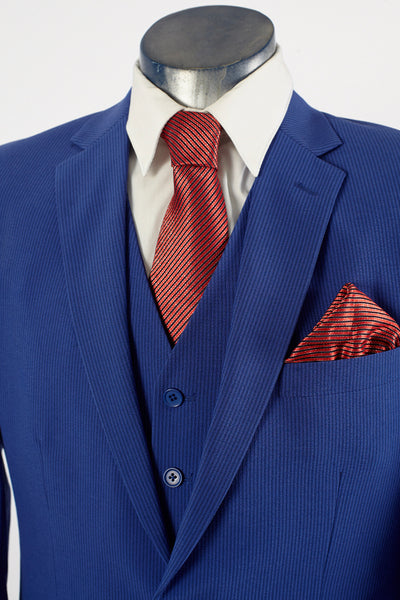 Mens 2 Button Jacket + Pants Summer Seersucker Suit in Indigo Blue