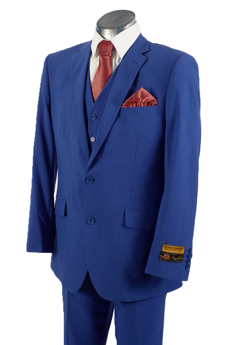 Mens 2 Button Jacket + Pants Summer Seersucker Suit in Indigo Blue