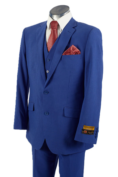 Mens 2 Button Jacket + Pants Summer Seersucker Suit in Indigo Blue