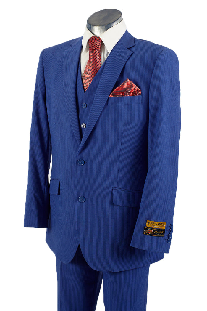 Mens 2 Button Jacket + Pants Summer Seersucker Suit in Indigo Blue