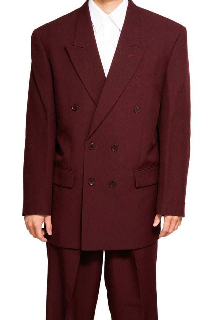 Mens Classic Rayon Fabric Double Breasted Suit in Burgundy
