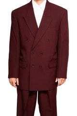 Mens Classic Poplin Double Breasted Suit in Burgundy