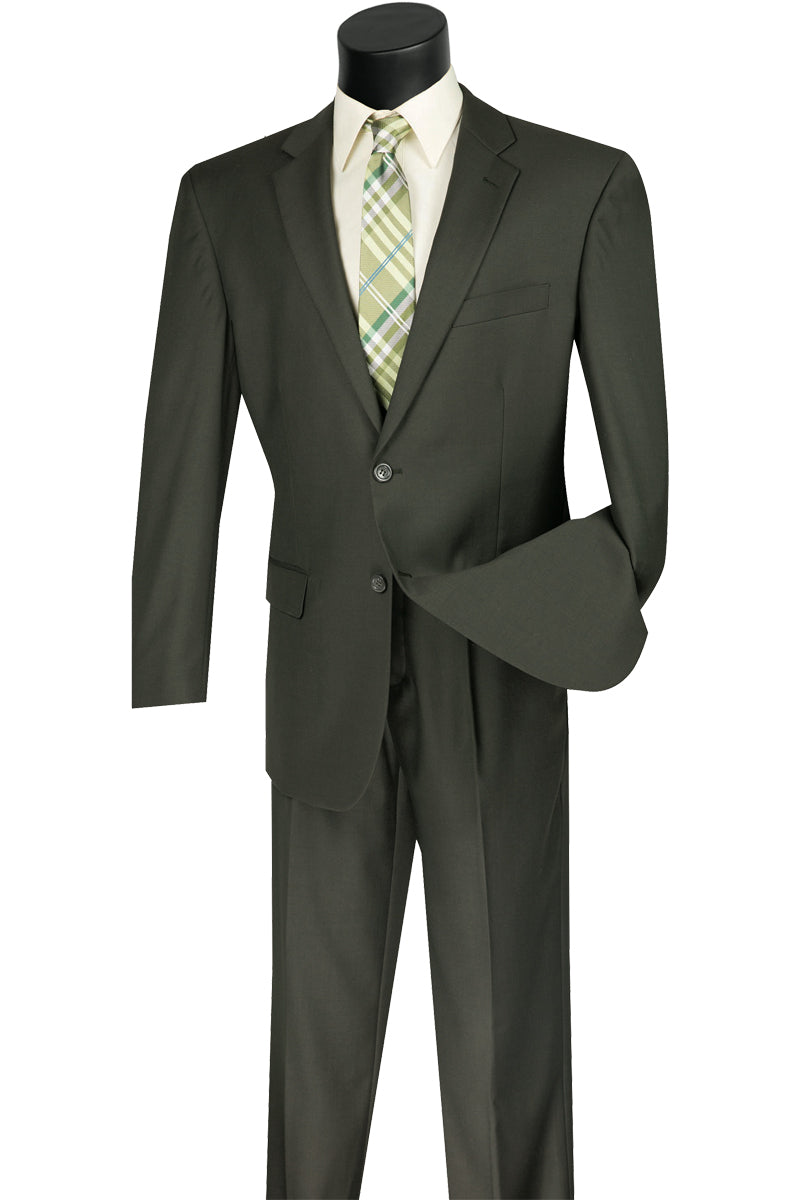 Mens 2 Button Classic Fit Pleated Pant Suit in Olive