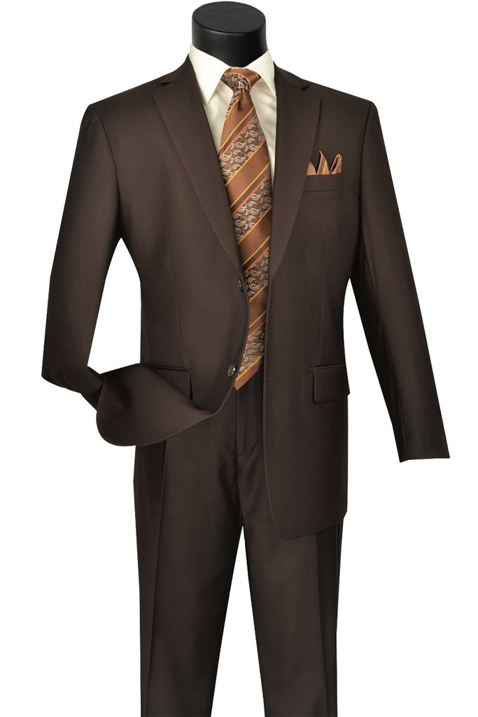 Brown Pinstripe 2pc Two Buttons  Side Vented Suit Classic Relax Fit Pleated Pants 19 Inch Bottom main image 0