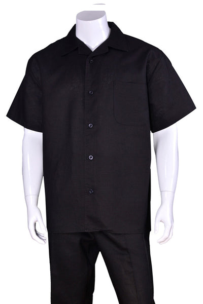 Mens Short Sleeve 100% Linen Casual Leisure Set Walking Suit in Black 1 2806L-Black-S  - from alligatorwarehouse.com