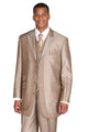 Mens 3 Button Tonal Sharkskin Peak Lapel Vested Fashion Suit in Tan