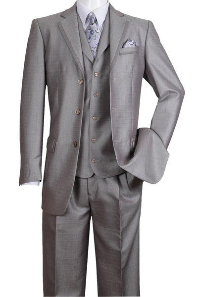 Mens 3 Button Vested Fashion Suit with Lapel Trim in Silver 1 5909V -Silver-38R  - from alligatorwarehouse.com