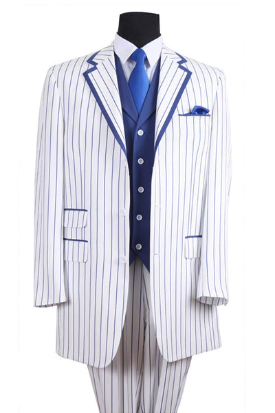 Mens Vested Contrast Stripe Fashion Suit in White/Blue 1 5908V-White/Blue-38R  - from alligatorwarehouse.com