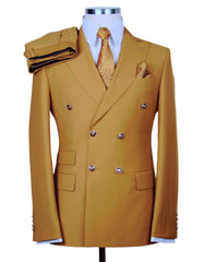Designer Mens Double Breasted Gold Button Suit in Khaki