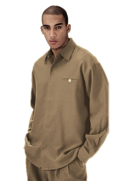 Mens Casual Long Sleeve French Front Leisure Set in Tan 1 L2612-Tan-S  - from alligatorwarehouse.com