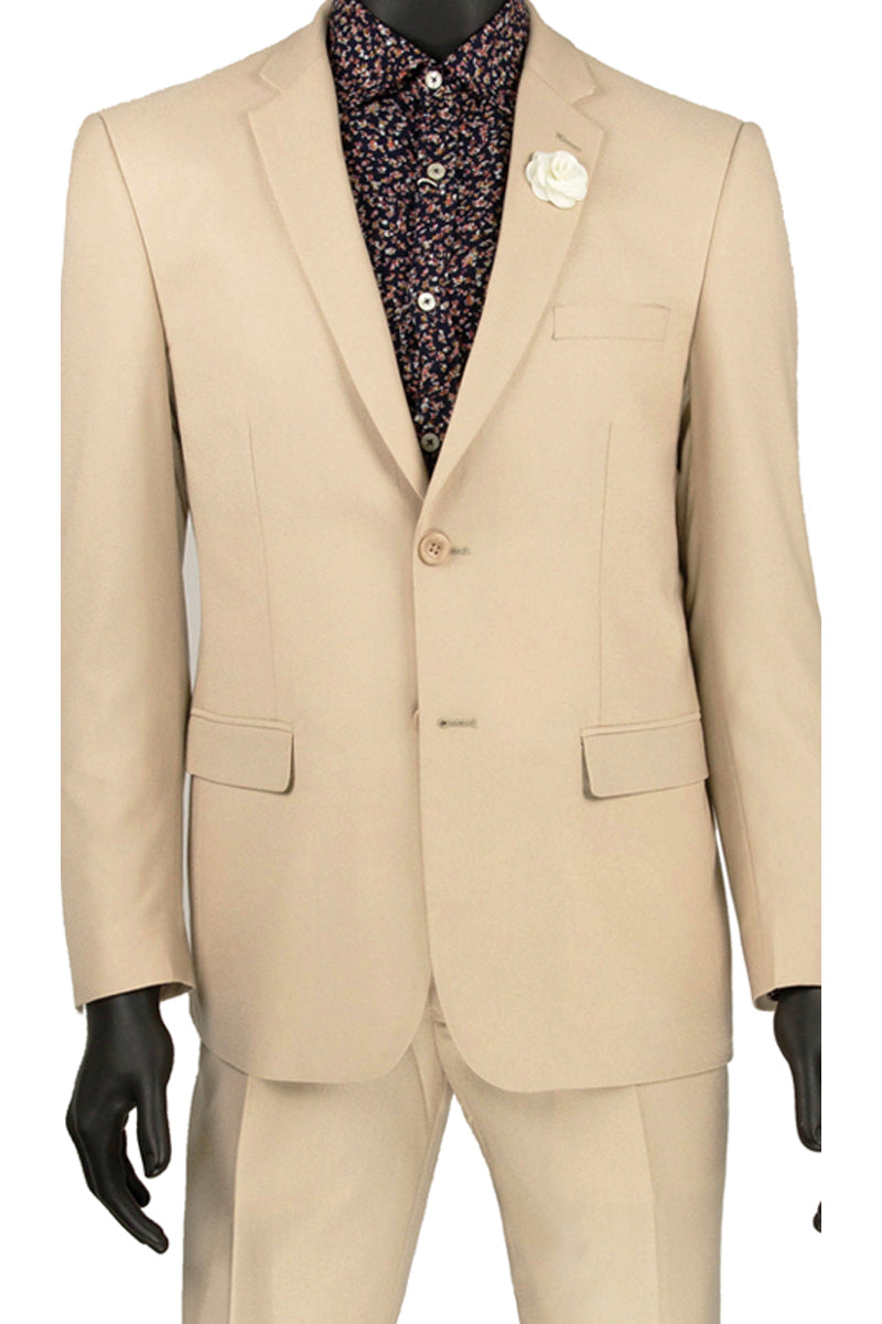 Mens Slim Fit Wool Feel Suit in Beige