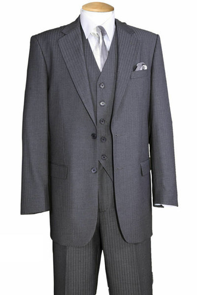 Mens Classic 2 Button Vested Ton on Ton Suit in Grey 1 5702V3 -Grey-38R  - from alligatorwarehouse.com
