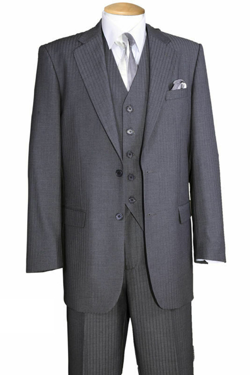 Mens Classic 2 Button Vested Ton on Ton Suit in Grey