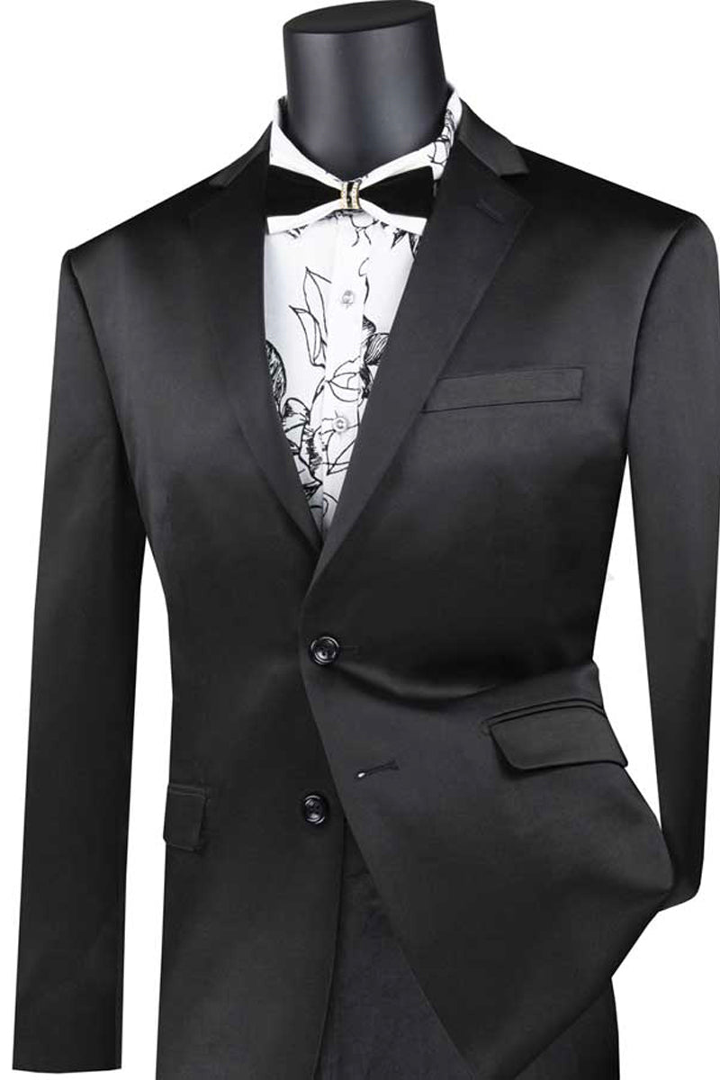 Mens Ultra Slim Fit Strech Sateen Shiny Sharskin Suit in Black