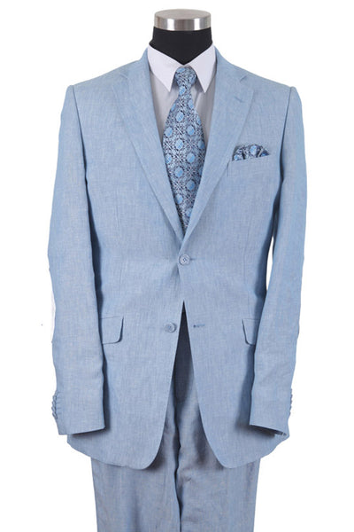 Mens 2 Button 100% Light Blue Linen Suit 1 L613-Light. Blue-38R  - from alligatorwarehouse.com